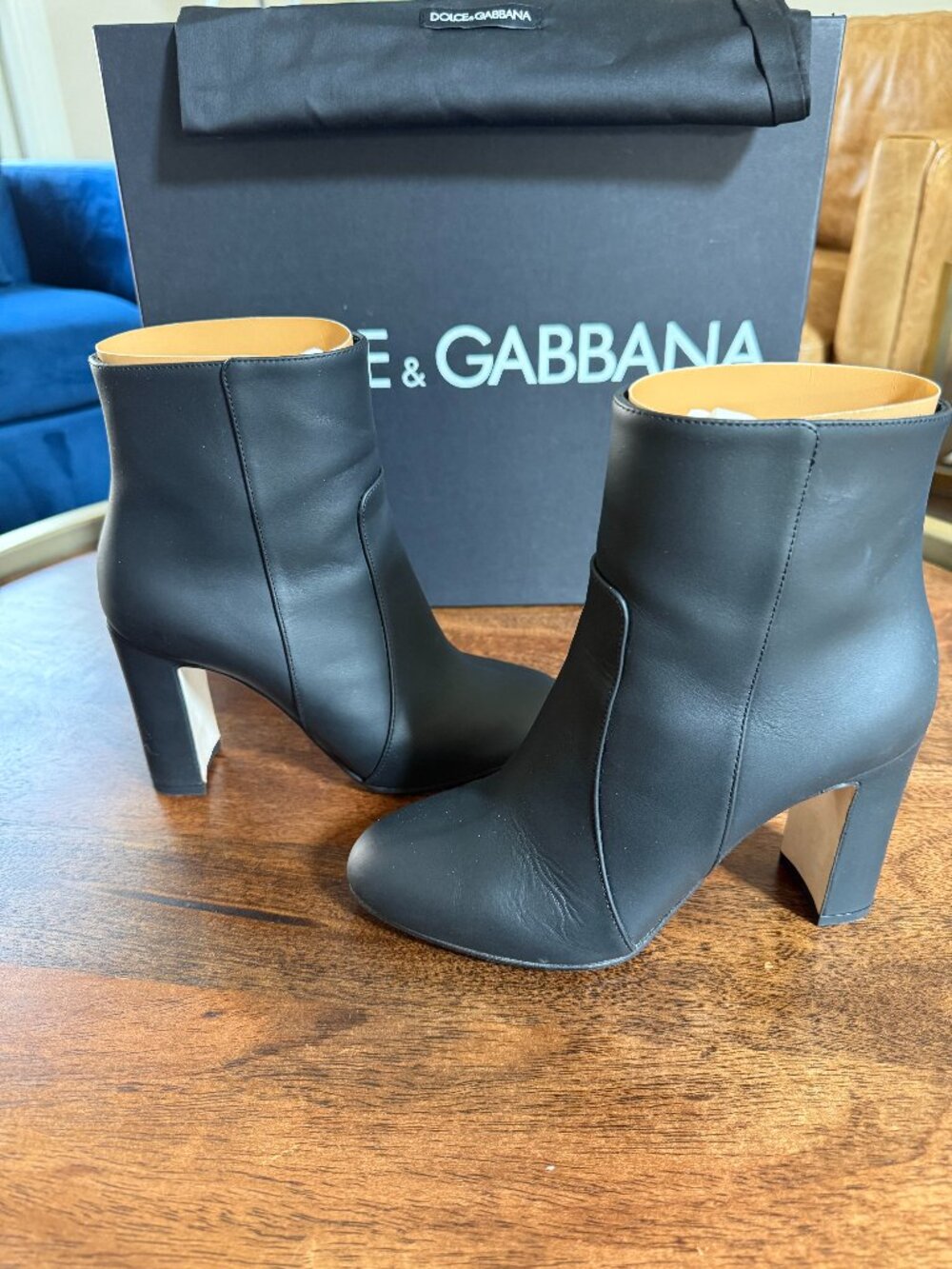 DOLCE & GABBANA Matte Black Leather Ankle Boots (EU 36.5; fits approx. US 5.5)